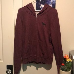 Maroon Love Pink zip up hoodie